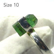 Load image into Gallery viewer, Raw Tourmaline Ring | Clear Green Uncut Crystal  | Nice Sharp Lines | 925 Sterling Silver | US Size 7 or 10 | Genuine Gems from Crystal Heart Melbourne since 1986