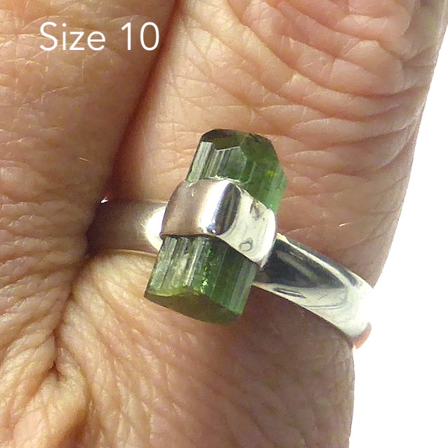 Raw Tourmaline Ring | Clear Green Uncut Crystal  | Nice Sharp Lines | 925 Sterling Silver | US Size 7 or 10 | Genuine Gems from Crystal Heart Melbourne since 1986