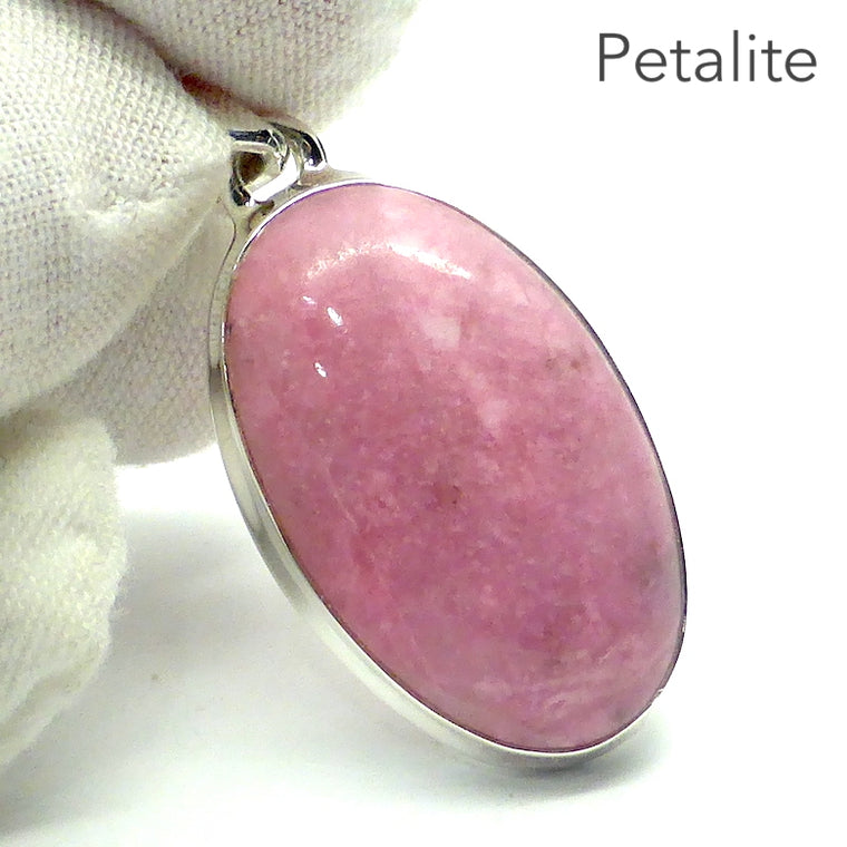 Pink Petalite Pendant, Oval Cabochon, 925 Sterling Silver