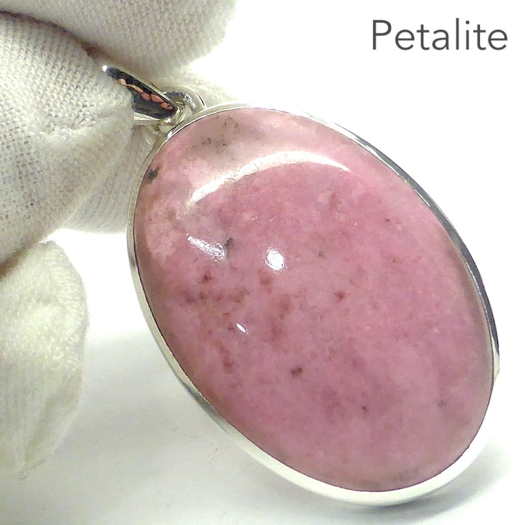 Pink Petalite Pendant, Oval Cabochon, 925 Sterling Silver