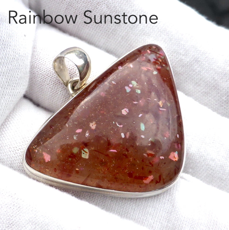 Natural Sunstone Pendant | Cabochon with Rainbow sparkles | 925 Sterling Silver  | Classic Bezel Setting | Open Back | Positive Uplifting emotions  | Leo Libra Star Stone | Genuine Gems from Crystal Heart Melbourne Australia since 1986