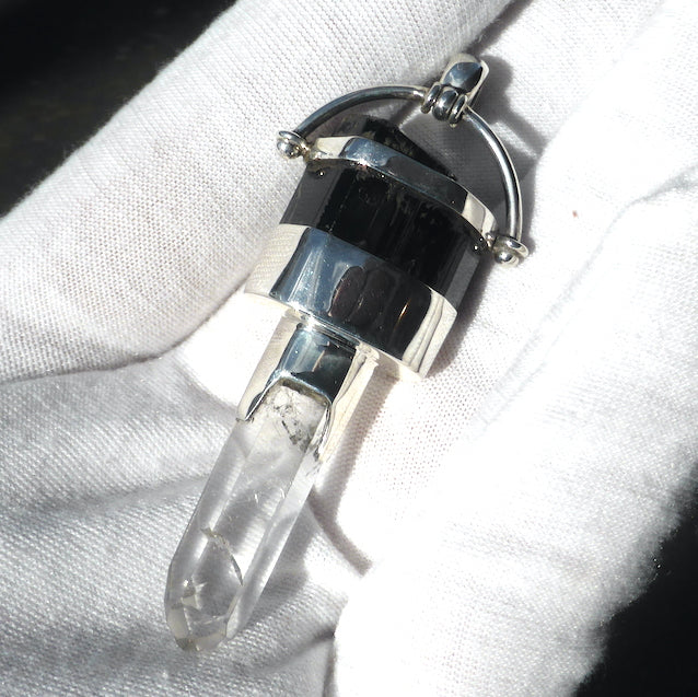 Crystal Tourmaline Pendant | Natural Black Tourmaline Crystal over polished  Clear Quartz Point | 925 Sterling Silver | Genuine gems from Crystal Heart Melbourne Australia since 1986