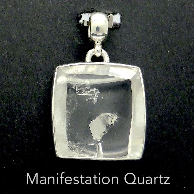 Manifestion Quartz Pendant | Square Cabochon | Deep bevels on the reverse | Superior 925 Sterling Silver Setting | Genuine Gems from Crystal Heart Melbourne Australia since 1986