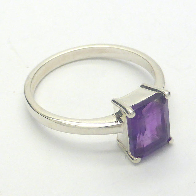 Brazilian Amethyst Ring | Faceted oblong | dainty claw set 6x8 gemstone | Good Colour | 925 Sterling silver | US size 5,6,7,8,9 or 10  | Genuine Gems from Crystal Heart Melbourne Australia since 1986