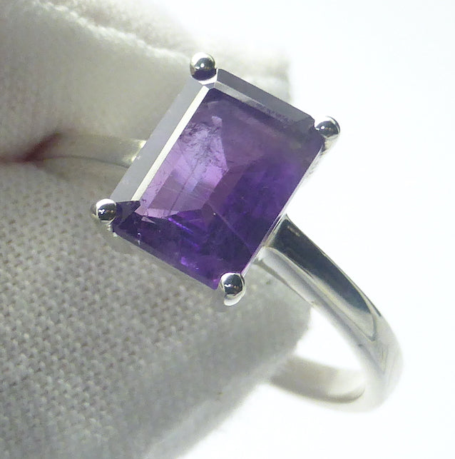 Brazilian Amethyst Ring | Faceted oblong | dainty claw set 6x8 gemstone | Good Colour | 925 Sterling silver | US size 5,6,7,8,9 or 10  | Genuine Gems from Crystal Heart Melbourne Australia since 1986