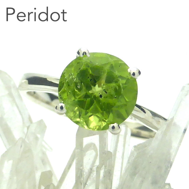 Peridot Solitaire Ring, Round Faceted Gem, 925 Silver s2
