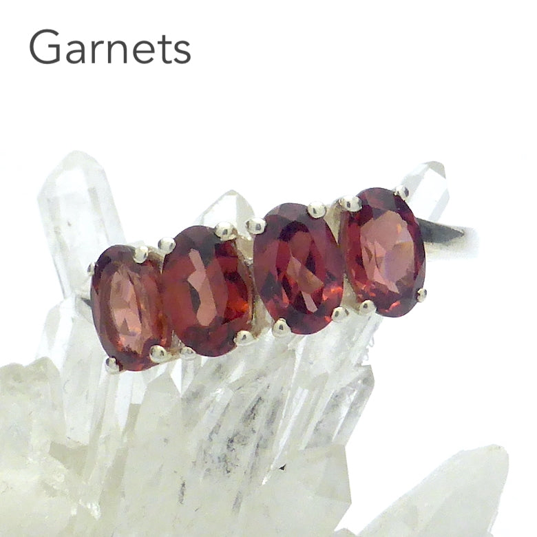 4 flawless red Garnets | Faceted Ovals | Line set with strong claws | 925 Silver | Classic Elegance | US Size 6 | 7 | 8 | Genuine gems from Crystal Heart Australia since 1986