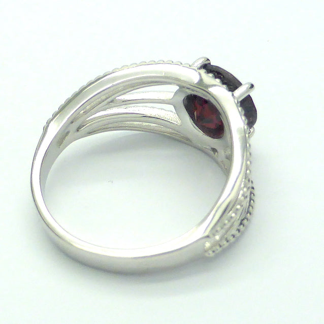 Garnet Ring | Faceted 8 mm Round | Clear Stone, Strong Red | 925 Sterling Silver | Nicely Styled Design |  US Size 6 | 7| 8 | 9 | Warm Friendly Energising Heart  | Genuine Gemstones from Crystal Heart Melbourne Australia since 1986