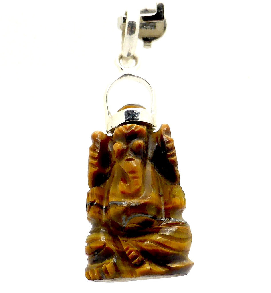 Carving Ganesh Tiger Eye Pendant | 925 Silver | Nicely carved Ganesha | Lord of Wisdom, Overcomer of obstacles & Creativity | Tiger Eye mental strength | Crystal Heart Australia since 1986