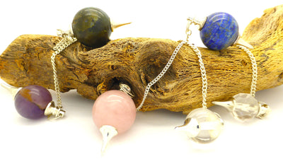 Ball Pendulum with semi precious Gemstone |  Amethyst | Clear Quartz | Rose | Labradorite | Lapis  | Crystal Heart Melbourne Australia since 1986Crystal Ball Pendulum with semi precious Gemstone |  Amethyst | Clear Quartz | Rose | Labradorite | Lapis Lazuli | Genuine Gems from Crystal Heart Melbourne Australia since 1986