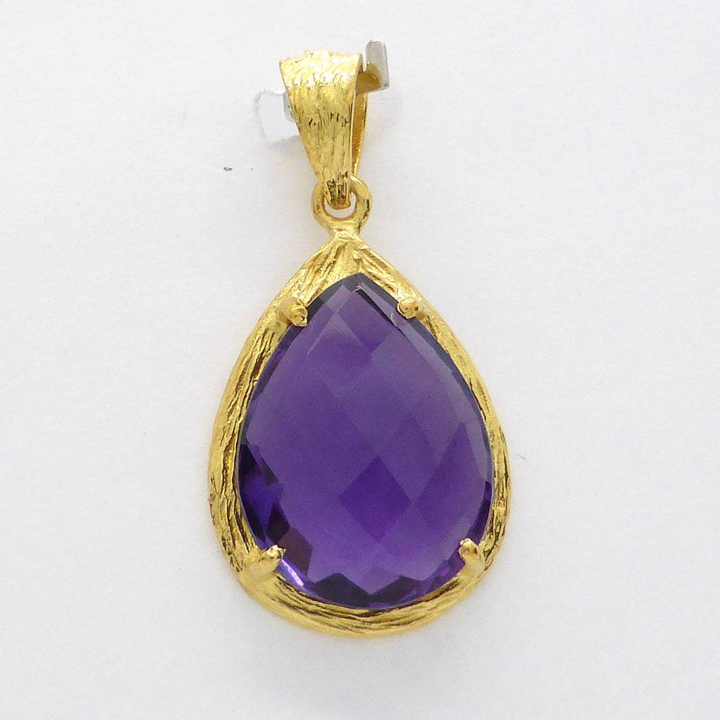 Amethyst Hydro Faceted Pendant Gold Plate