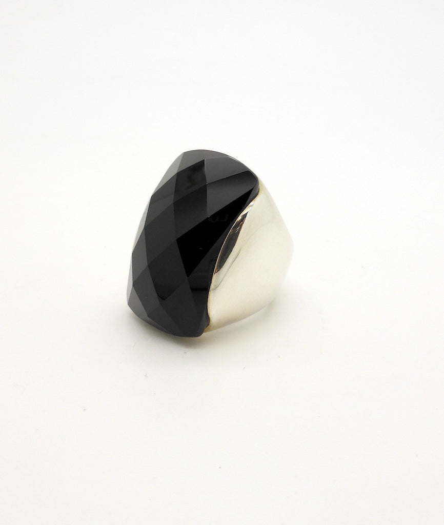 cut Onyx Large ring silver