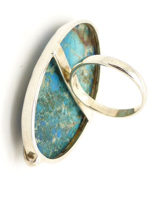 Turquoise Ring, Giant Stone, 925 Silver