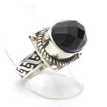 Load image into Gallery viewer, Oval Faceted Onyx Ring | 925 Sterling Silver | Sideways set | Silver nail heads &amp; rope work with Celtic knot engraved shank | Crystal heart Australia since 1986