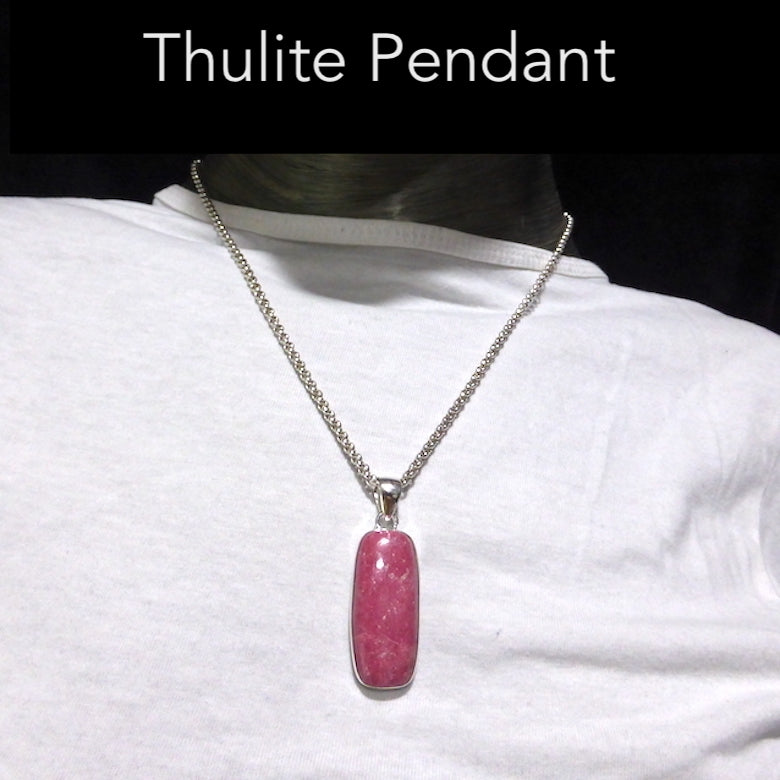 Thulite Pendant | Oblong Cabochon | 925 Sterling Silver |  Simple Bezel | Open Back | Genuine Gems from Crystal Heart Melbourne Australia since 1986