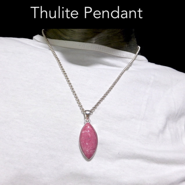 Thulite Pendant | Marquis Cabochon | 925 Sterling Silver |  Genuine Gems from Crystal Heart Melbourne Australia since 1986
