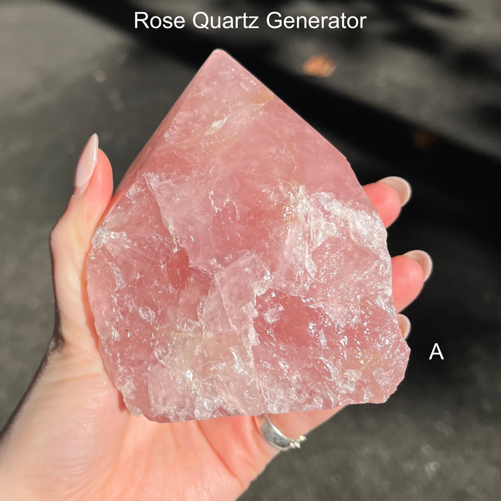 Rose Quartz Generator Crystal | Natural point, Polished Faces | Cut base so it stands up for meditation | Rose Quartz is known as the 'Love Rock' for it's compassionate loving nature | Love yourself to attract love | Genuine Gems from Crystal Heart Melbourne Australia since 1986