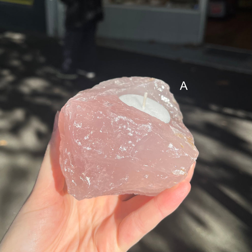 Rose Quartz Raw Boulder Candle Holder | Tea light | Genuine Mineral | Glow with Love | Bedroom  Decoration | Love Rock | Genuine Gems from Crystal Heart Melbourne Australia since 1986