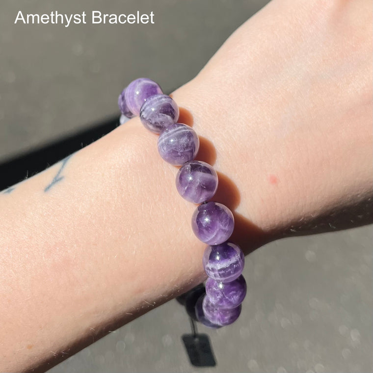 Amethyst, Chevron, Beaded Bracelet, 925 Sterling Silver clasp