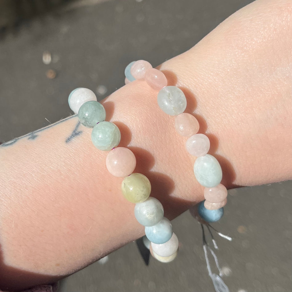 Beryl Beaded Stretch Bracelet | Beads | Aquamarine | Morganite | Heliodor | Emerald | Fair Trade Semi Precious Gemstone Bracelets | Genuine Gemstones from Crystal Heart Melbourne Australia since 1986