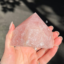 Load image into Gallery viewer, Rose Quartz Generator Crystal | Natural point, Polished Faces | Cut base so it stands up for meditation | Rose Quartz is known as the &#39;Love Rock&#39; for it&#39;s compassionate loving nature | Love yourself to attract love | Genuine Gems from Crystal Heart Melbourne Australia since 1986