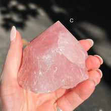 Load image into Gallery viewer, Rose Quartz Generator Crystal | Natural point, Polished Faces | Cut base so it stands up for meditation | Rose Quartz is known as the &#39;Love Rock&#39; for it&#39;s compassionate loving nature | Love yourself to attract love | Genuine Gems from Crystal Heart Melbourne Australia since 1986