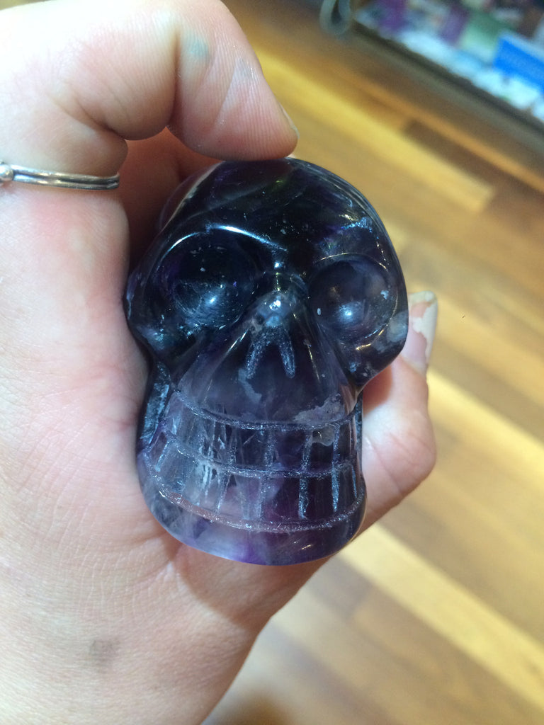 Skull | Genuine Hand Carved Gemstone | Fluorite AKA the Genius Stone | Study | Crystal Heart Melbourne Australia since 1986
