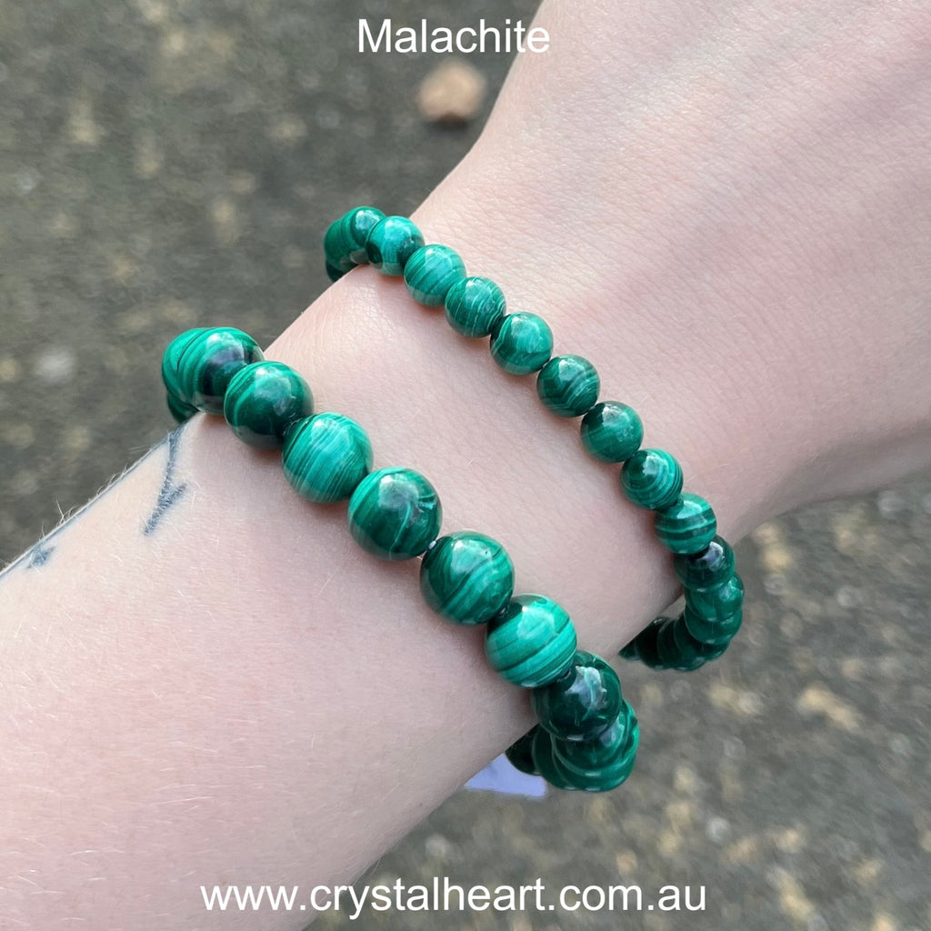 Malachite Stretch Bracelet |  Fair Trade | Strong Elastic Thread | 6 or 8 mm beads | Detoxing | Divine Feminine | Genuine Gems from Crystal Heart Melbourne Australia since 1986
