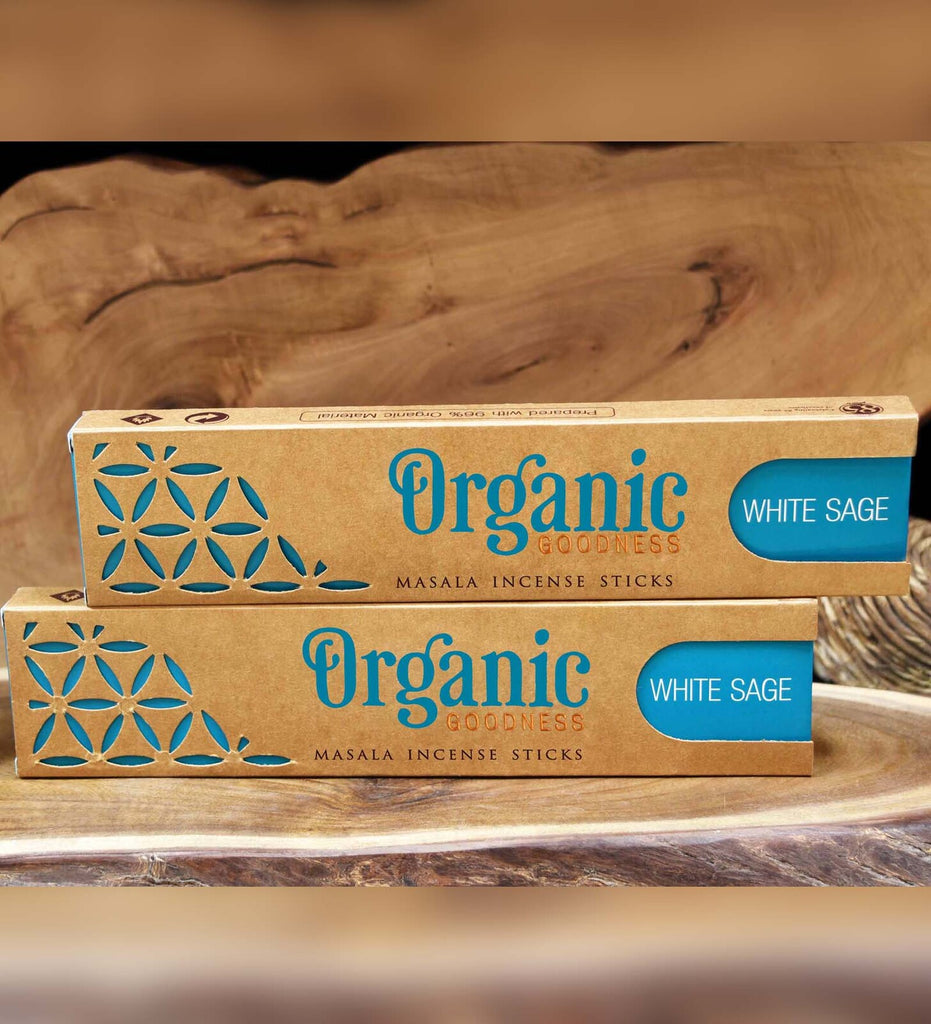  Organic Masala Incense Sticks - White Sage | Handmade | Non toxic | No child labour | Recycled & environmentally friendly | Beautifully Smelling Incense | Satya Sai Baba | Crystal Heart Since 1986 | 