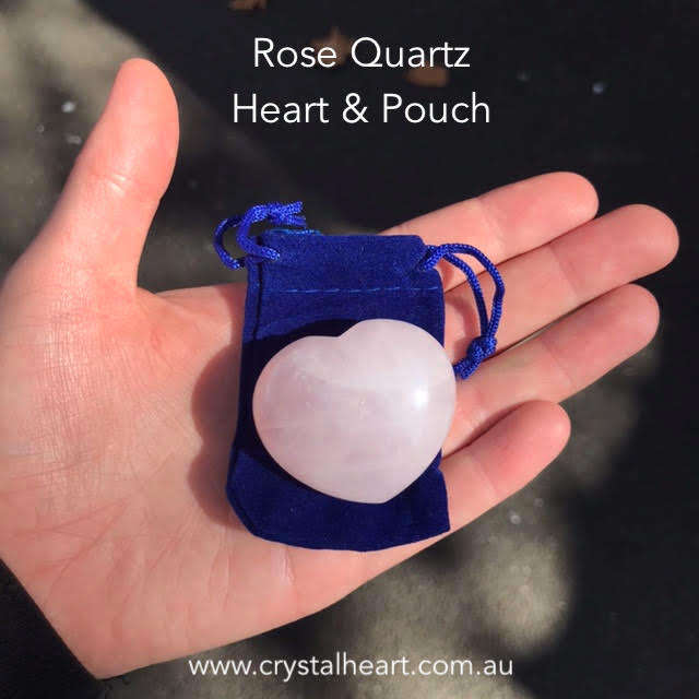 Rose Quartz Heart Carving & Pouch