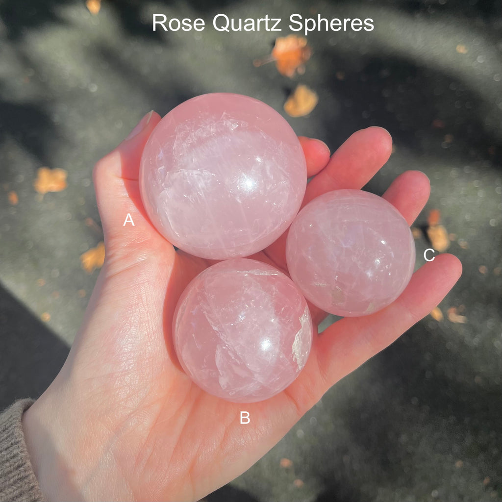 Rose Quartz Crystal Spheres | Three Sizes | Compassion | Love | Pink | Love | Heart Centre | Genuine Gems from Crystal Heart Melbourne Australia since 1986